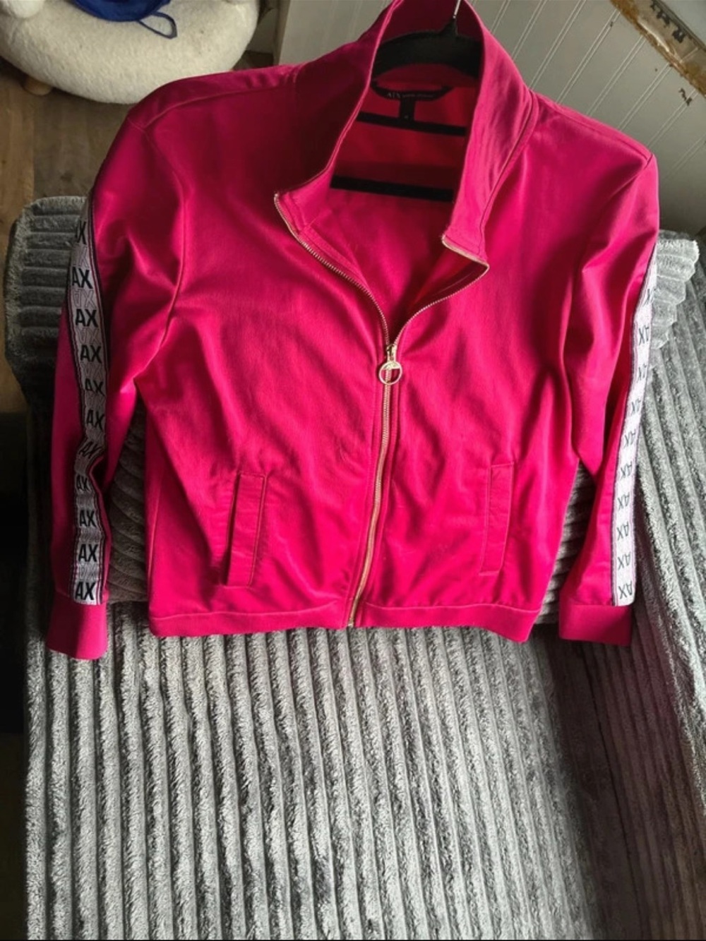 Armani Exchange Women's Bright Pink Zip-Front Varsity Jacket